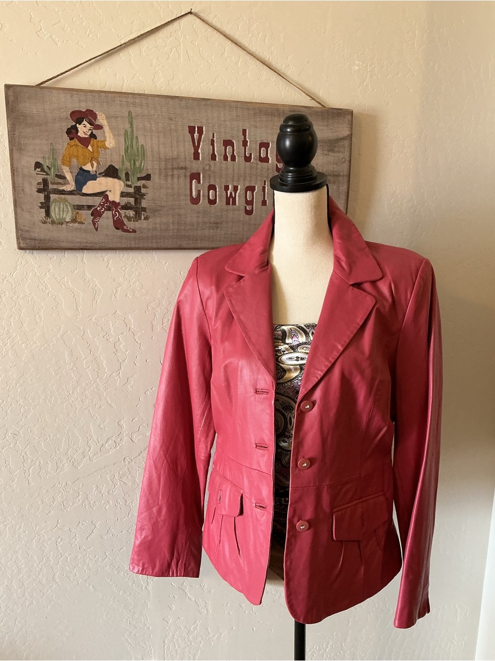 Pamela McCoy Raspberry Leather Blazer